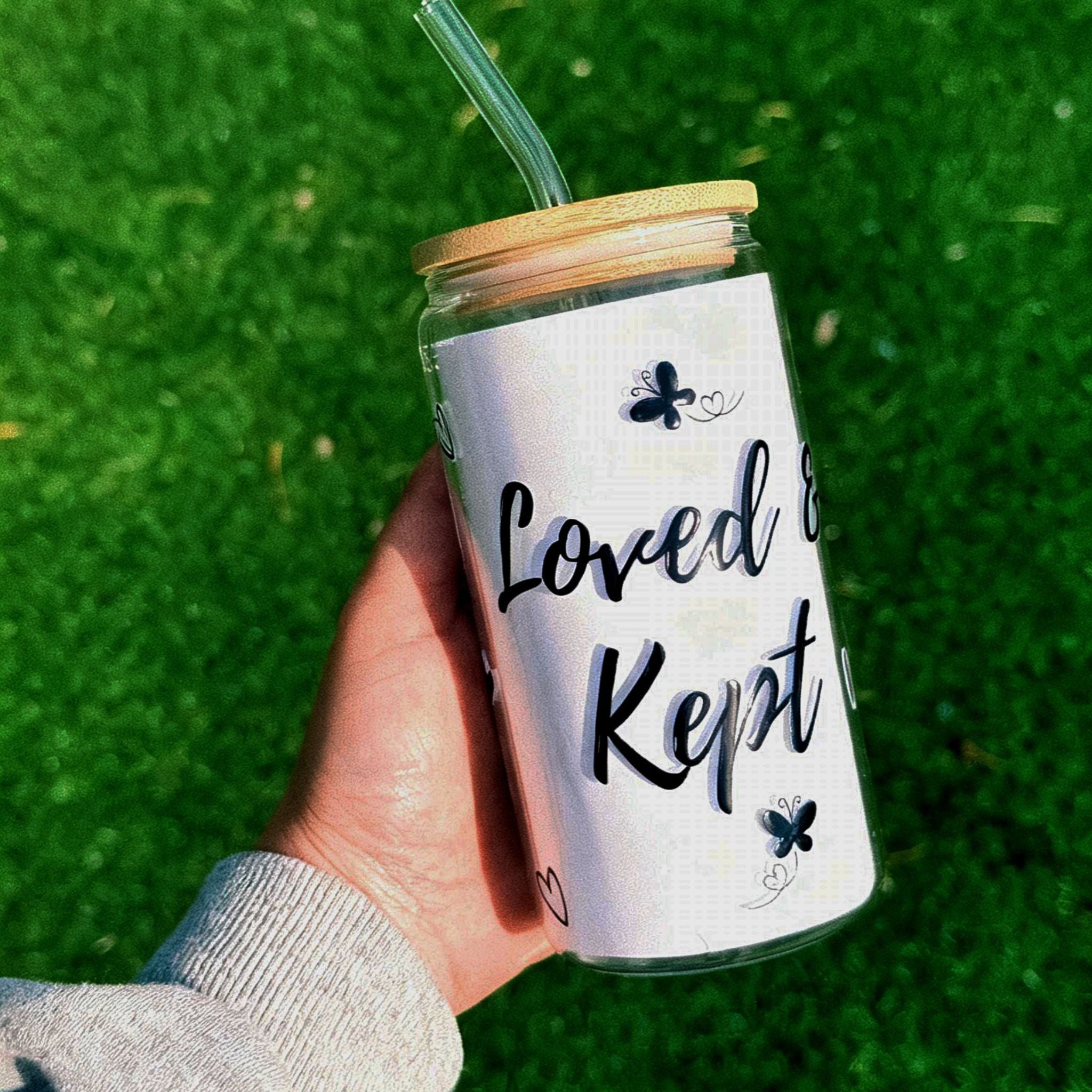"Loved & Kept" 16 oz Glass Tumbler