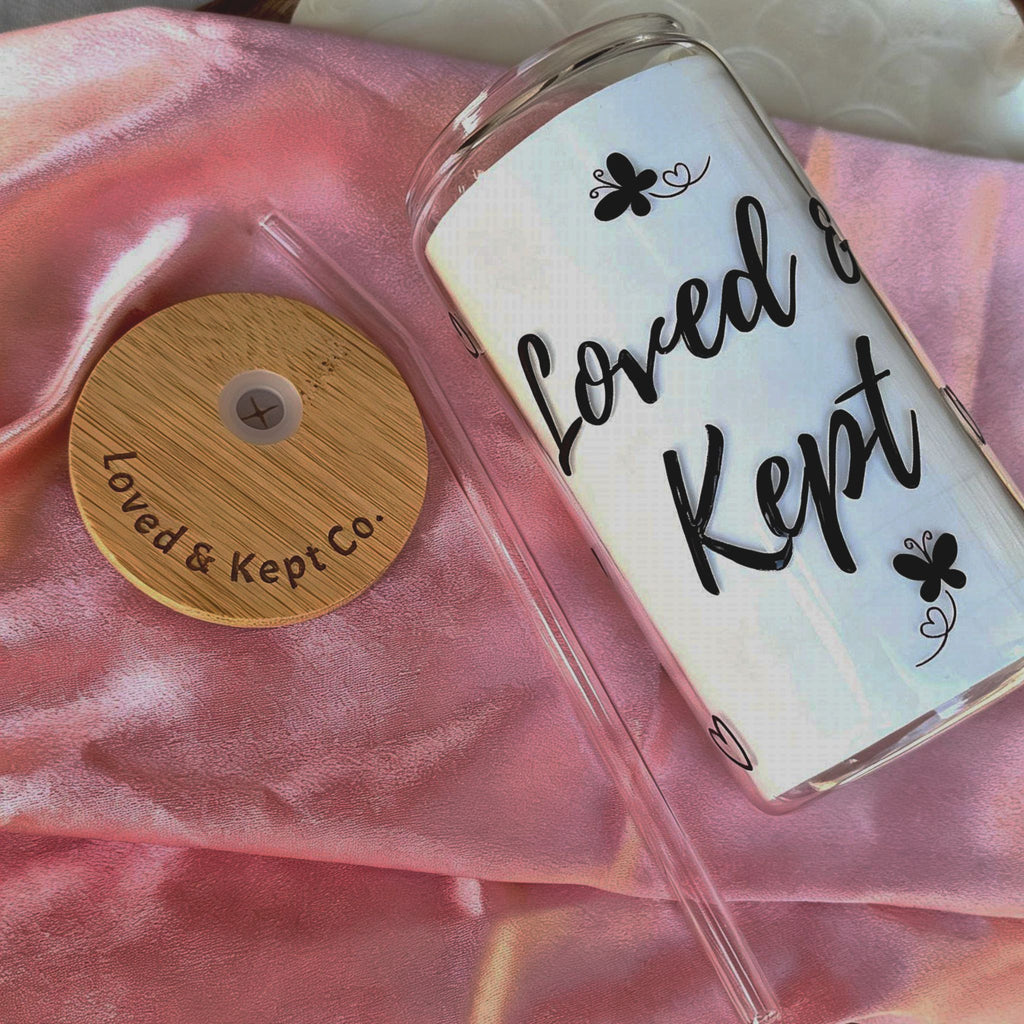 "Loved & Kept" 16 oz Glass Tumbler