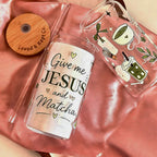 "Give me Jesus and Matcha" 16 oz Glass Tumbler