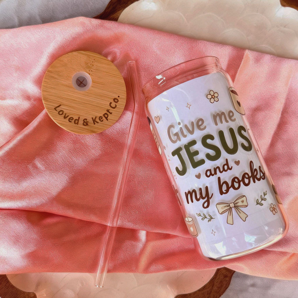 "Give me Jesus and Books" 16 oz Glass Tumbler
