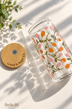 "Flowers" 16 oz Glass Tumbler