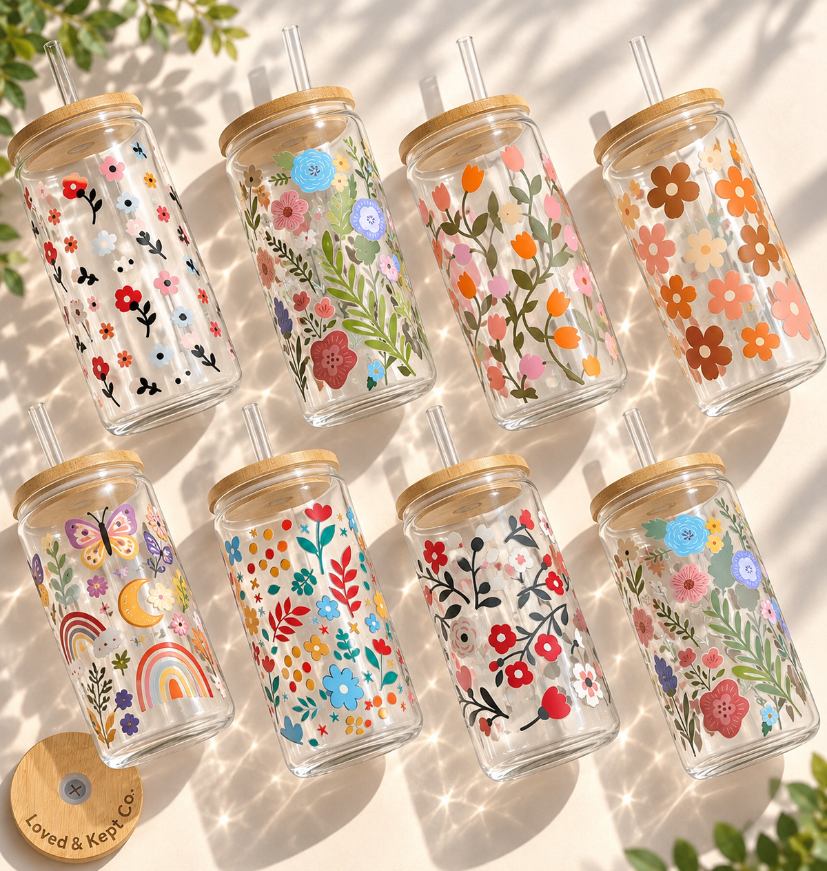 "Flowers" 16 oz Glass Tumbler