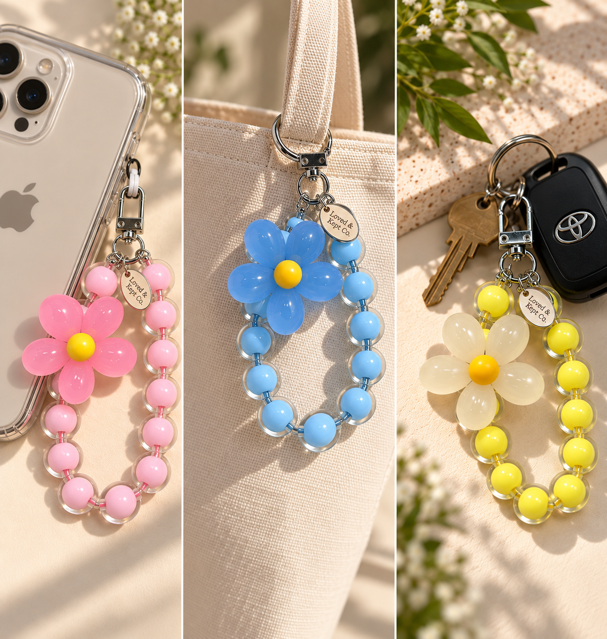 Daisy Beaded Charm Loop | Phone, Bag & Keychain