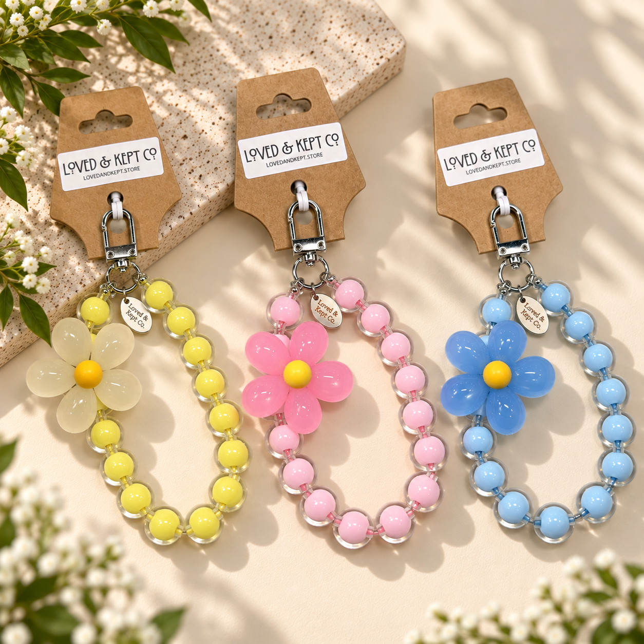 Daisy Beaded Charm Loop | Phone, Bag & Keychain