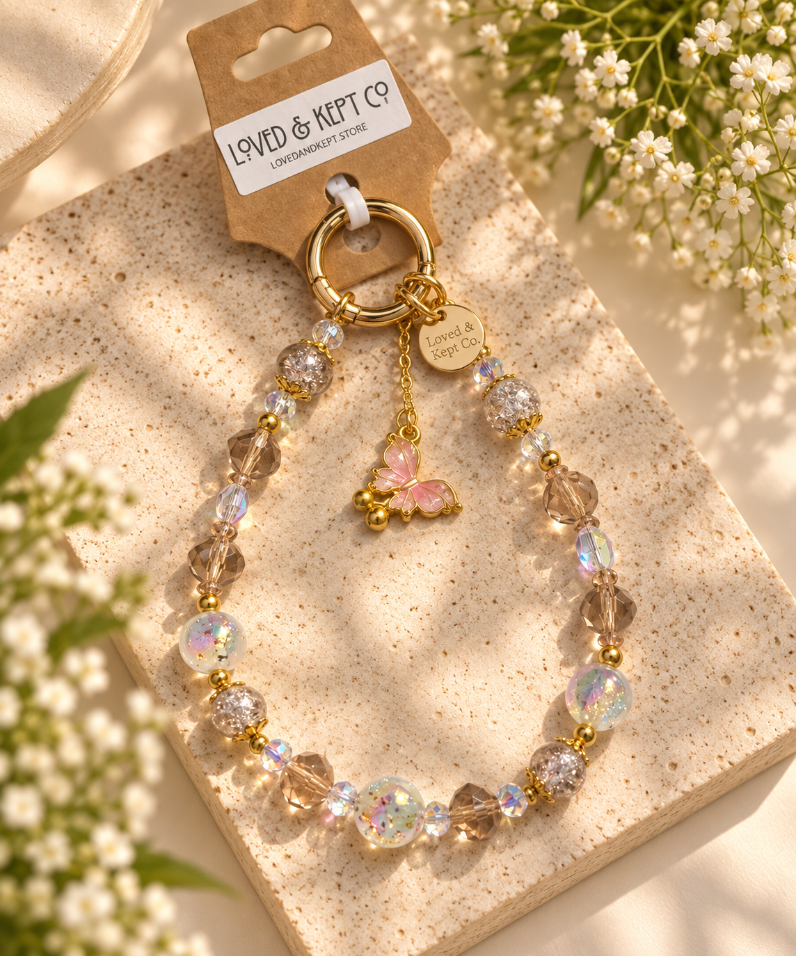 Butterfly Crystal Beaded Charm Loop | Phone, Bag & Keychain