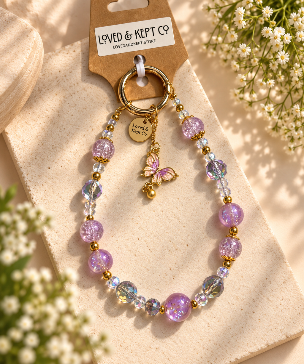 Butterfly Crystal Beaded Charm Loop | Phone, Bag & Keychain