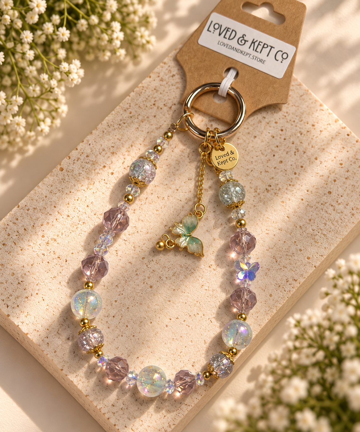 Butterfly Crystal Beaded Charm Loop | Phone, Bag & Keychain