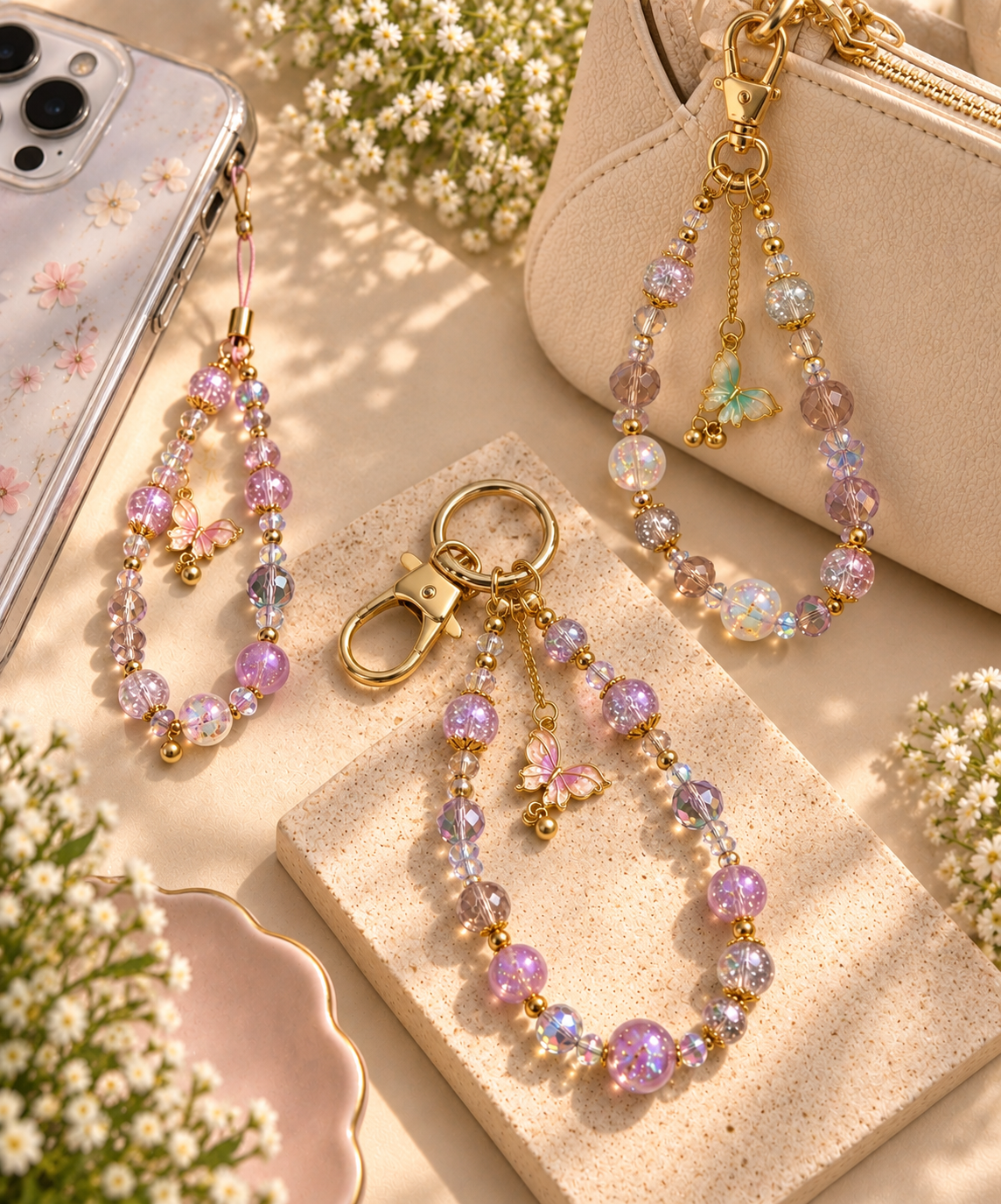 Butterfly Crystal Beaded Charm Loop | Phone, Bag & Keychain