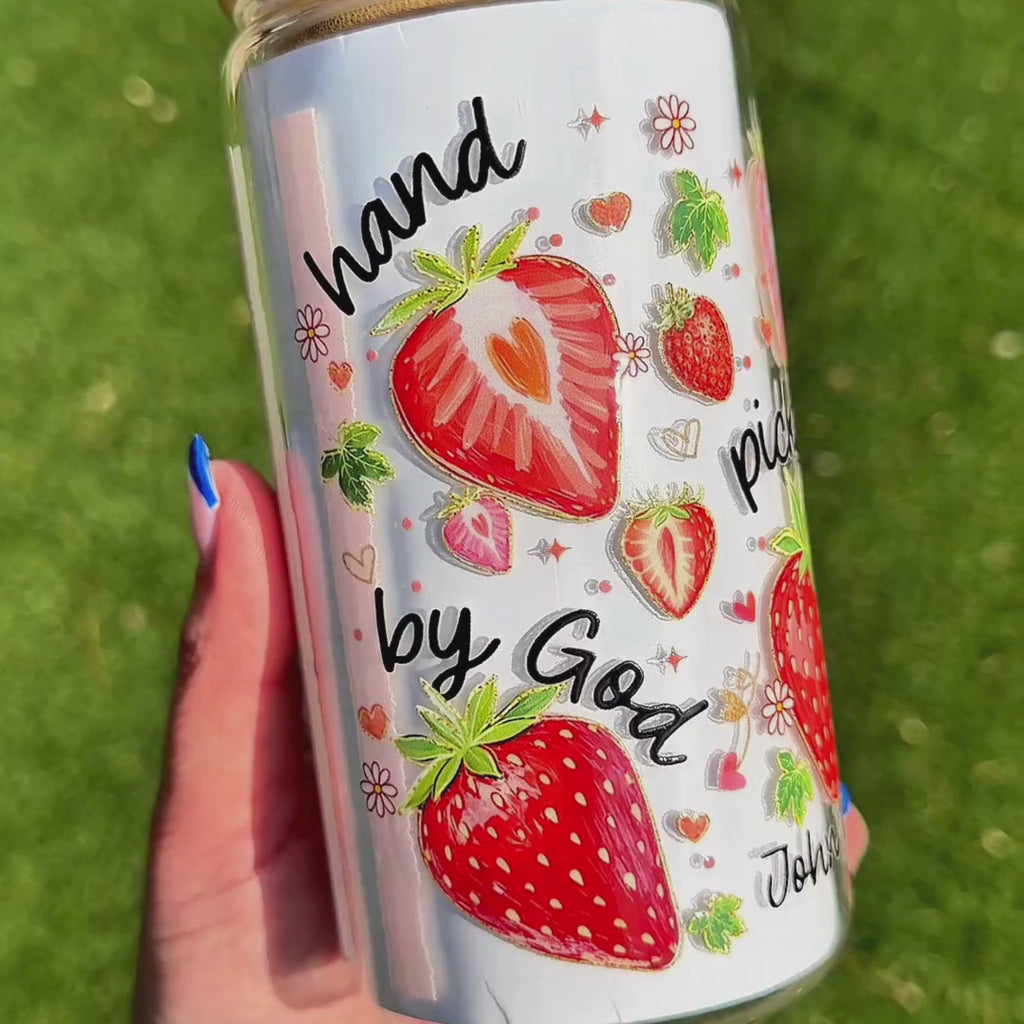 "Hand Picked by God" 16 oz Glass Tumbler