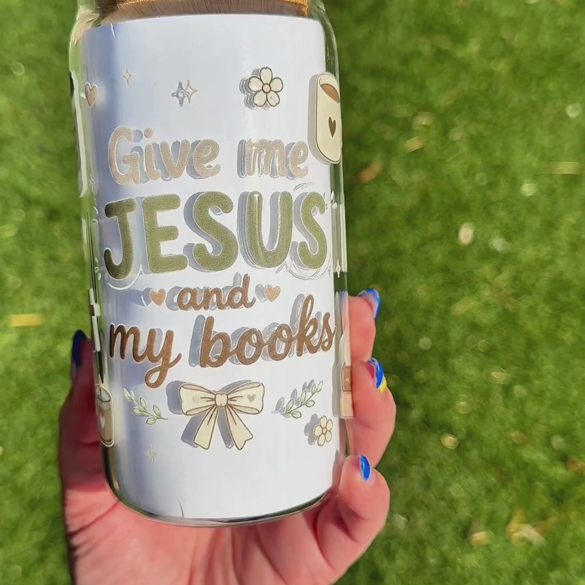 "Give me Jesus and Books" 16 oz Glass Tumbler